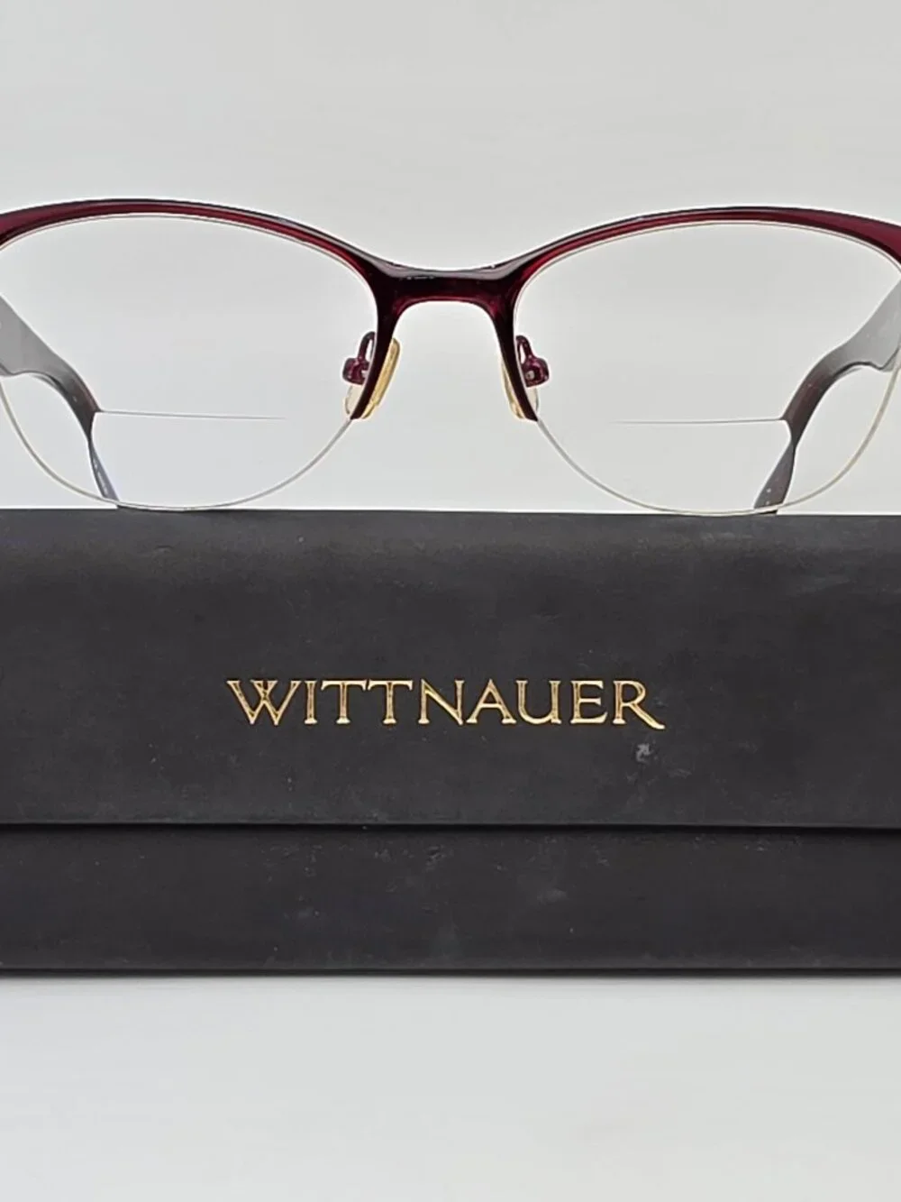 Wittnauer Swanky Berry Red Semi Rimless Cat Eye Eyeglasses Frame w/ Case 52mm